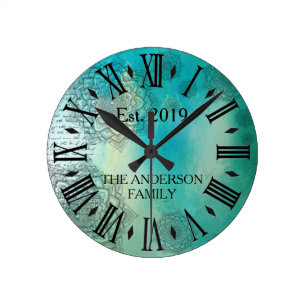 Reloj Redondo Mediano Elegante Azul Teal Personalizado Mandela