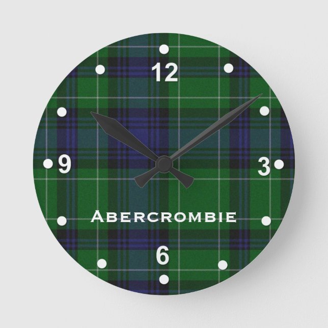 Reloj Redondo Mediano Elegante azul y verde bercrombie Tartán Plaid (Anverso)