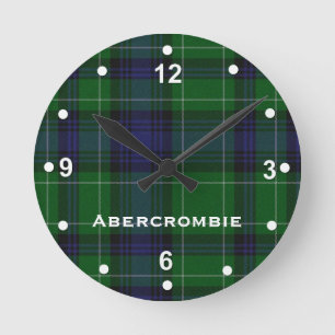 Reloj Redondo Mediano Elegante azul y verde bercrombie Tartán Plaid