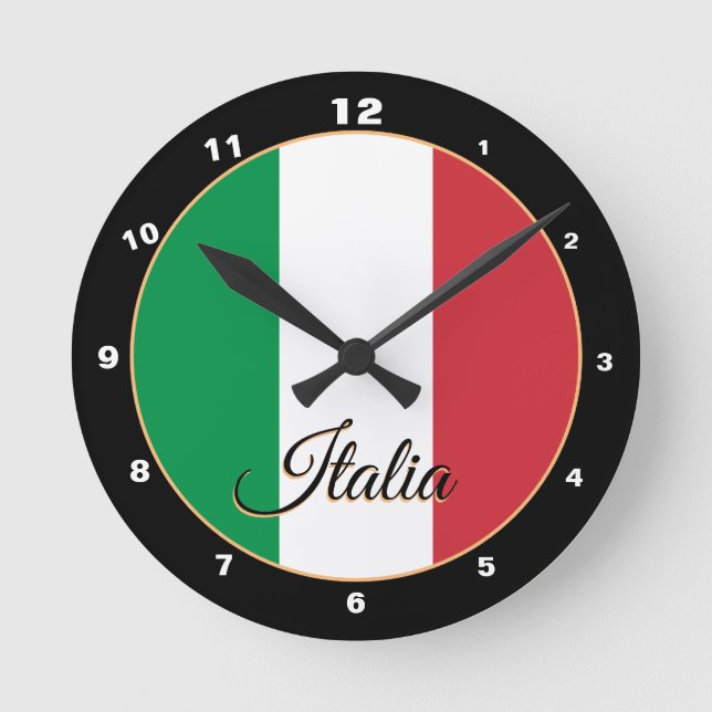 Reloj Redondo Mediano Elegante Bandera Italiana e Italia de moda Hogar / (Anverso)