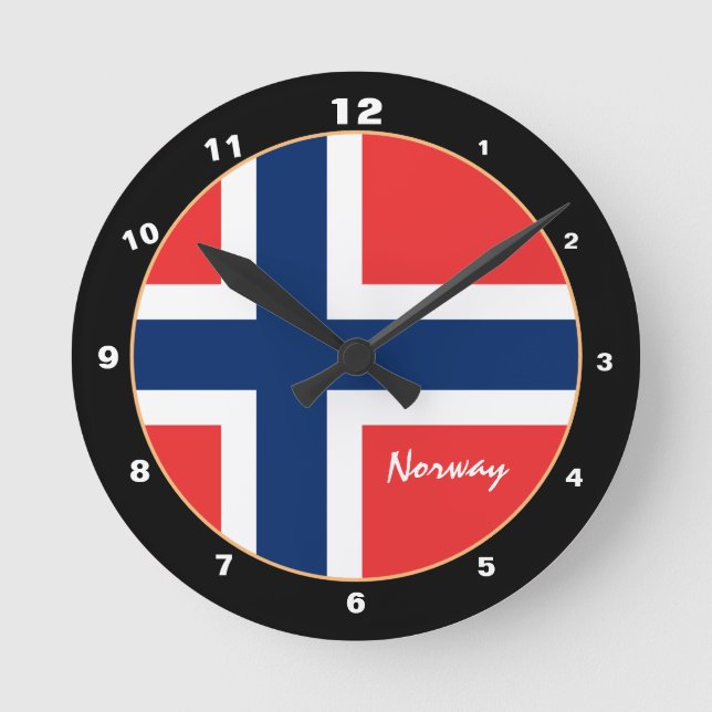 Reloj Redondo Mediano Elegante bandera noruega y Noruega Hogar / diseño (Anverso)