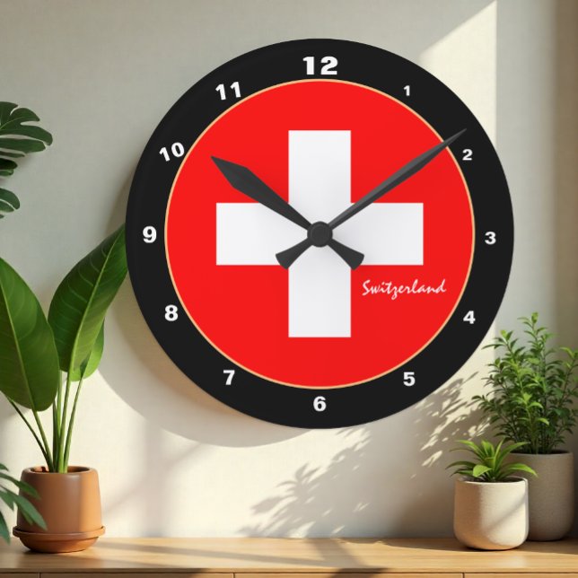 Reloj Redondo Mediano Elegante Bandera Suiza y Suiza de moda / diseño (Subido por el creador)