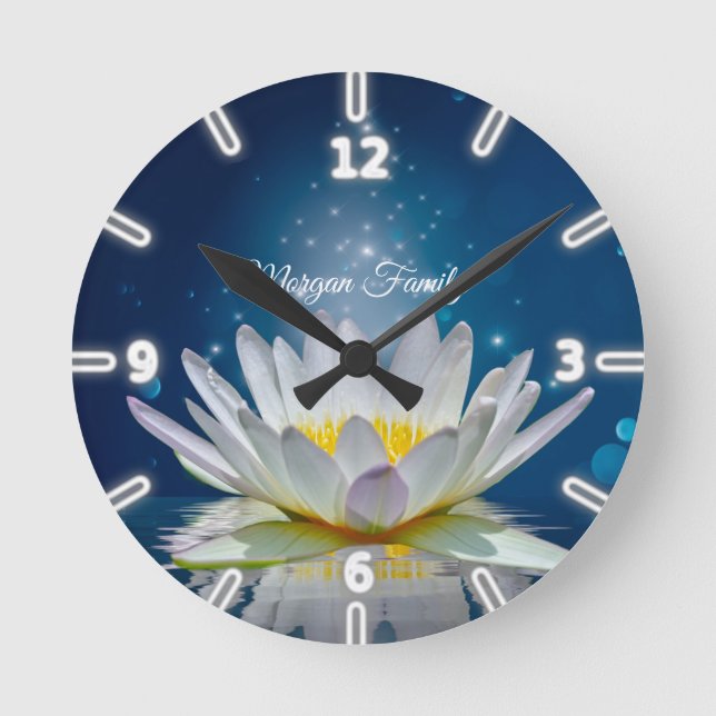 Reloj Redondo Mediano Elegante blanco Lotus Blue (Anverso)