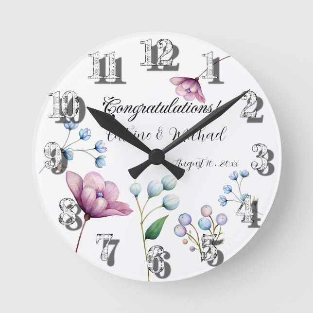 Reloj Redondo Mediano Elegante Boda floral suave romance botánico (Anverso)