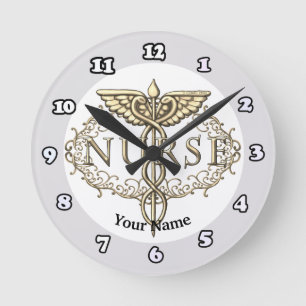 Reloj Redondo Mediano Elegante caduceo de cobre enfermera