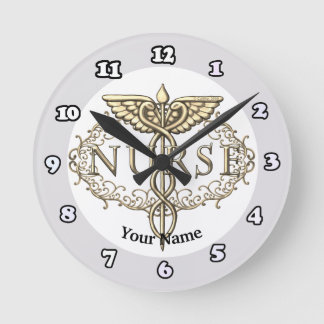 Reloj Redondo Mediano Elegante caduceo de cobre enfermera
