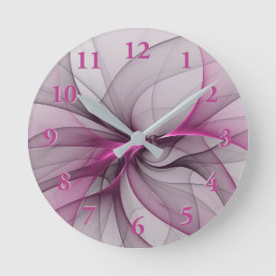Reloj Redondo Mediano Elegante Caos Moderno Arte Abstracto Fractal Rosa