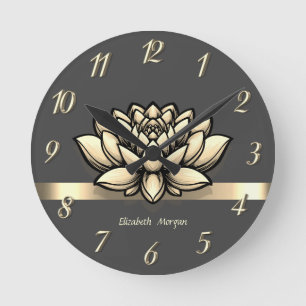 Reloj Redondo Mediano Elegante Chic Oro Loto, Yoga