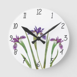 Reloj Redondo Mediano Elegante color morado Iris Flores Botánicas