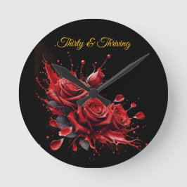 Reloj Redondo Mediano Elegante cumpleaños número 30 - Rosas en flor