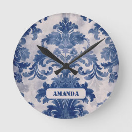 Reloj Redondo Mediano Elegante damasco Blue toile de jouy monograma