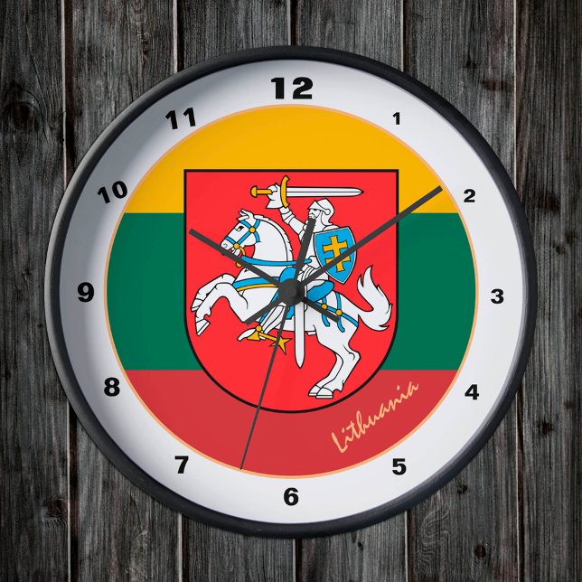 Reloj Redondo Mediano Elegante de bandera lituana y knight de Lituania (Subido por el creador)