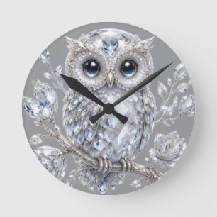 Reloj Redondo Mediano Elegante Deco Noche Mágica Botánica de Búho de Pla
