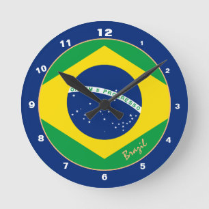 Reloj Redondo Mediano Elegante diseño de bandera brasileña, Brasil / mod