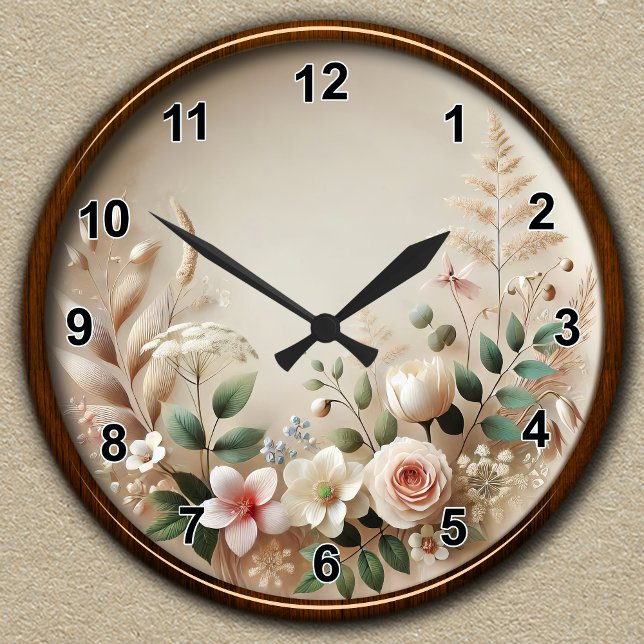 Reloj Redondo Mediano Elegante diseño de jardín floral de personalizable (Subido por el creador)