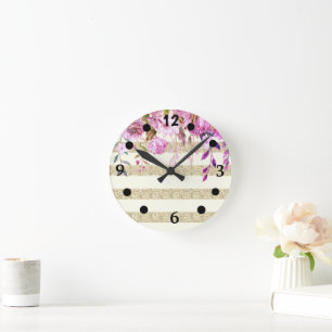 Reloj Redondo Mediano Elegante dorado floral