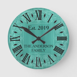 Reloj Redondo Mediano Elegante encaje victoriano azul teal personalizado
