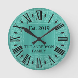 Reloj Redondo Mediano Elegante encaje victoriano azul teal personalizado