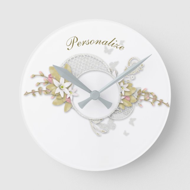 Reloj Redondo Mediano Elegante estilo Dainty Floral Decoración Art Perso (Anverso)