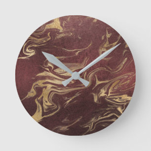 Reloj Redondo Mediano Elegante estilo moderno de oro y mármol burdeos