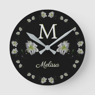Reloj Redondo Mediano Elegante floral de lirios blancos
