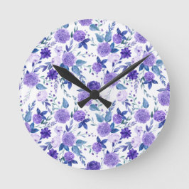 Reloj Redondo Mediano Elegante Floral Purple Lilac Sobre Blanco
