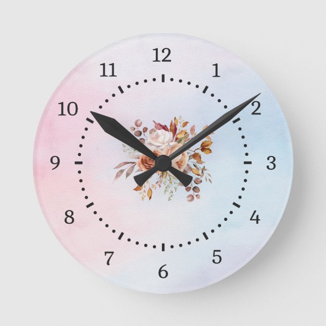 Reloj Redondo Mediano Elegante floral Verde azulada moderna (Anverso)