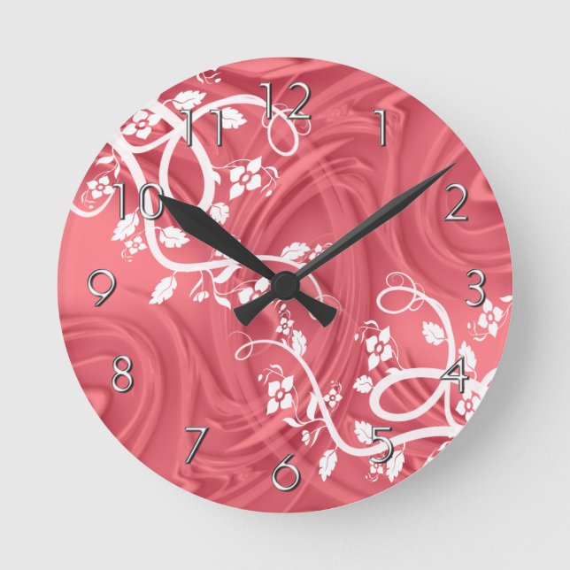 Reloj Redondo Mediano Elegante Flourits Floral Red Shadow Pattern (Anverso)