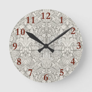Reloj Redondo Mediano elegante formal brocado de encaje damasco blanco