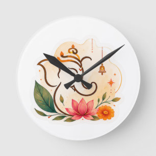 Reloj Redondo Mediano Elegante Ganesha Loto Diwali