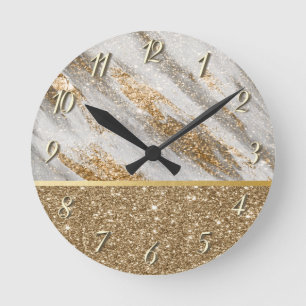 Reloj Redondo Mediano Elegante Glitter Dorado Brillante con Estilo
