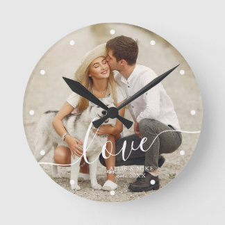 Reloj Redondo Mediano Elegante guión "Amor" foto Personalizado