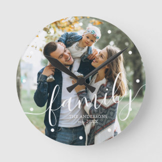 Reloj Redondo Mediano Elegante guión de foto Personalizado "familiar"
