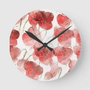 Reloj Redondo Mediano Elegante Ilustracion Red Watercolor Poppies