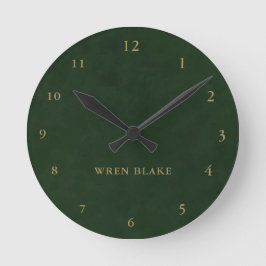 Reloj Redondo Mediano Elegante Leather Green Green y Gold Script Name