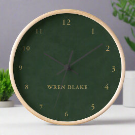 Reloj Redondo Mediano Elegante Leather Green Green y Gold Script Name