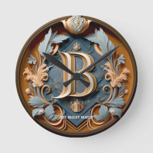 Reloj Redondo Mediano Elegante letra de monograma B Nombre de familia re