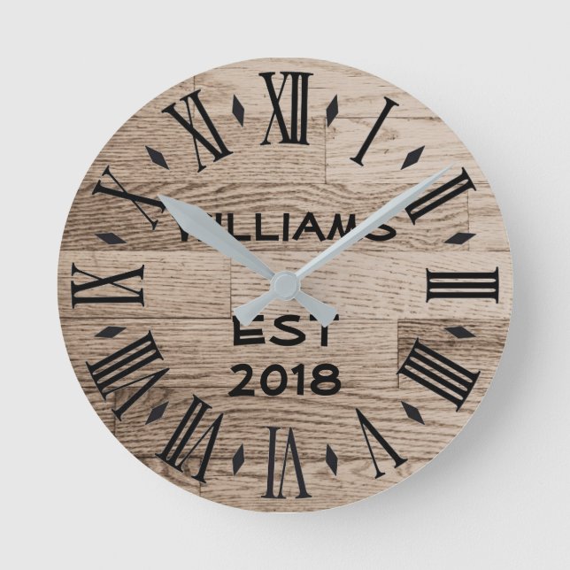 Reloj Redondo Mediano Elegante Madera Ligera Rústica Personalizada (Anverso)