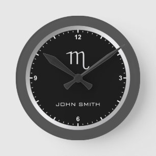 Reloj Redondo Mediano Elegante Marco gris oscuro Rótulo zodiaco Personal