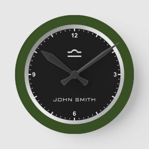 Reloj Redondo Mediano Elegante Marco verde oscuro Rótulo zodiaco Persona