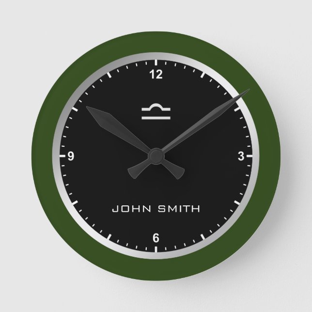 Reloj Redondo Mediano Elegante Marco verde oscuro Rótulo zodiaco Persona (Anverso)