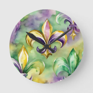Reloj Redondo Mediano Elegante Mardi Gras Pastel