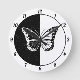 Reloj Redondo Mediano Elegante mariposa elegante blanca negra