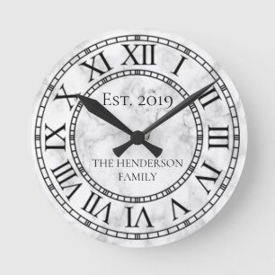 Reloj Redondo Mediano Elegante Mármol Blanco Moderno Personalizado