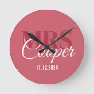Reloj Redondo Mediano Elegante matrimonio Pareja Nombre Rojo Marfil Colo