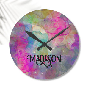 Reloj Redondo Mediano Elegante monograma de arte de mármol colorido