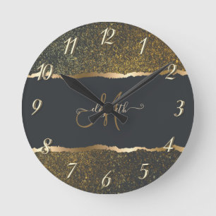Reloj Redondo Mediano Elegante Monograma Moderno con Toque de Oro