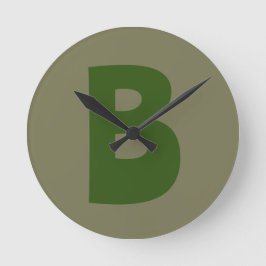 Reloj Redondo Mediano Elegante Monograma Verde Letra inicial