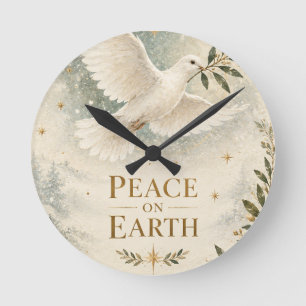 Reloj Redondo Mediano Elegante Navidad de la Paloma, Paz en la Tierra es
