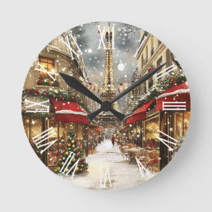 Reloj Redondo Mediano Elegante Navidad en París Vacaciones